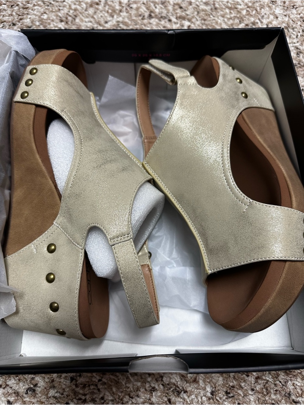 Corkys Gold Metallic Wedge Sandals with Stud Accents Size 10.